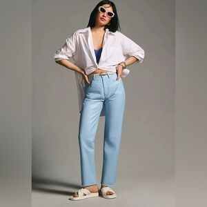 Frame Le High 'N' Tight straight-leg pants recycled leather light blue size 26